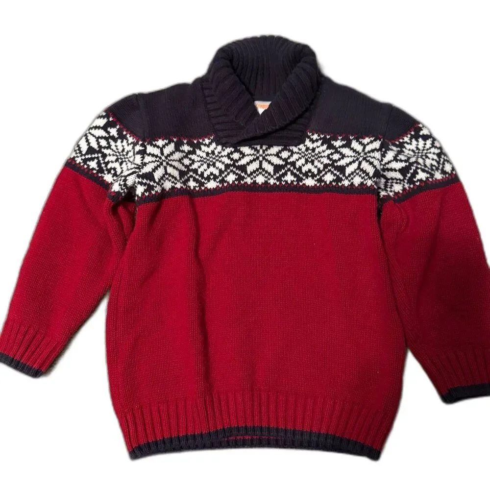 Gymboree Fair Isle Shawl Collar Sweater Toddler 3T Red Navy Snowflake Knit